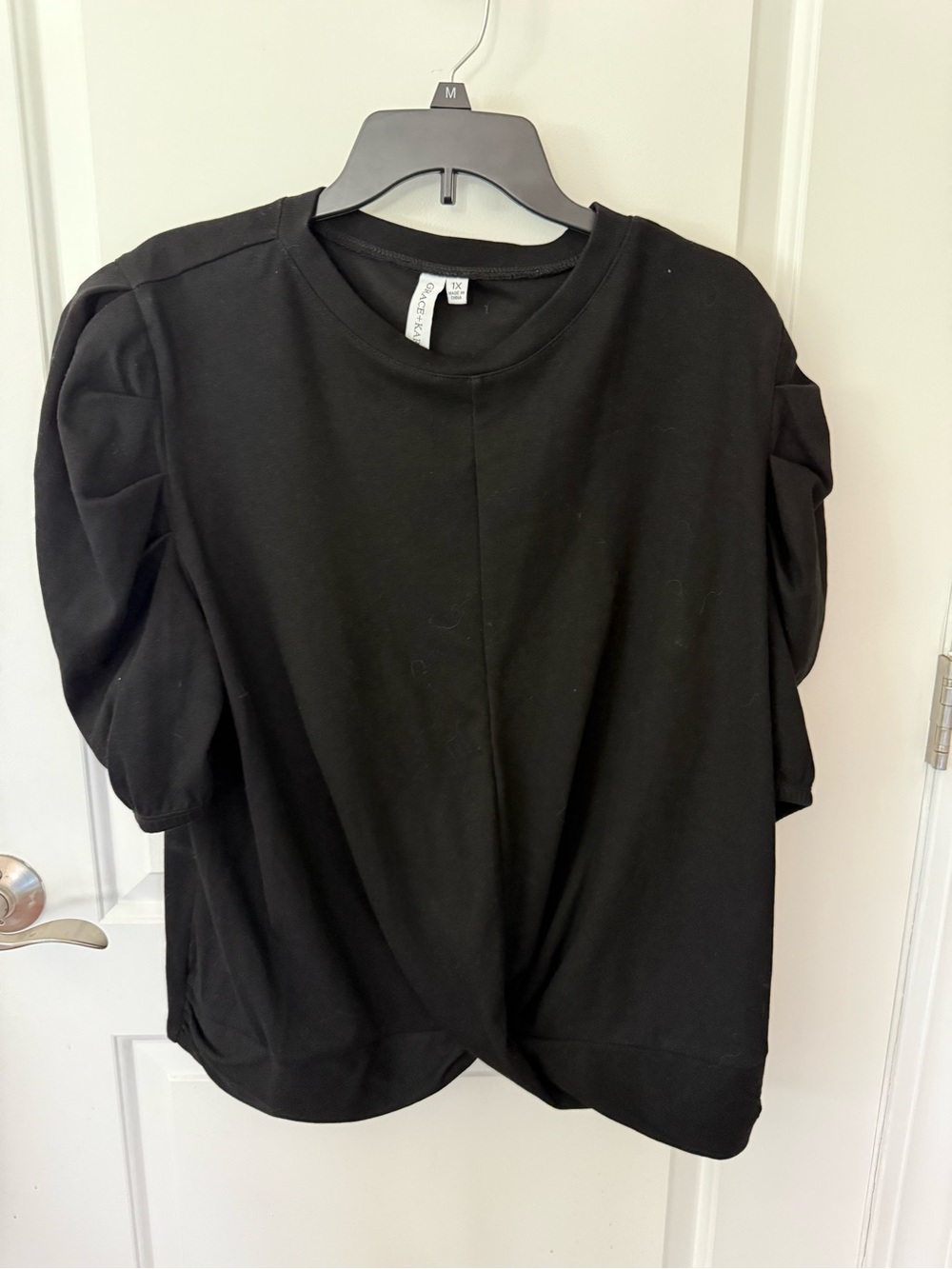 Grace + Karma Black Ribbed Short Sleeved Women's Top - Size 1X